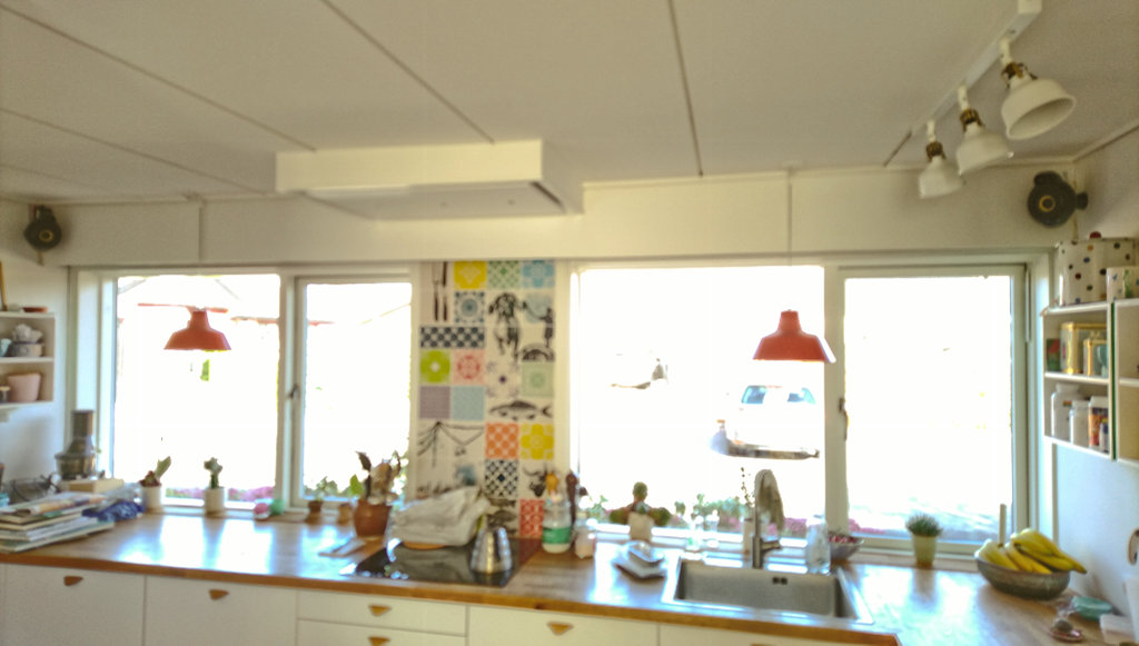 kitchen with bluetooth speakers